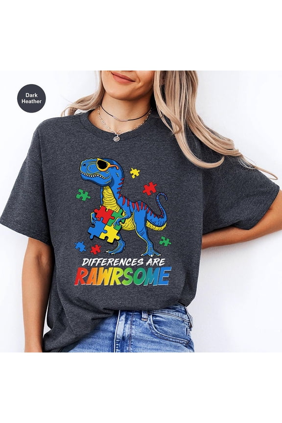 Differences Are Rawrsome Dinosaur Autism Awareness Shirt, Autism Kid Shirt, Autism Group S