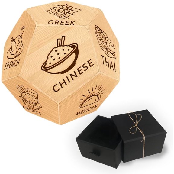 Different Area Cuisines Anniversary Date Night Gifts 1Set Wood Food Decision Dice Wedding Gifts Funny Food Dice with Gifts Box for DIY Husband Wife Gifts