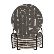 Different Arrows on Black Background Drink Coasters with Holder Absorbent Coaster for Coffee Table Room Decor 6 Pack