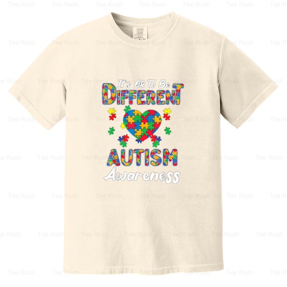 Different Autism Awareness Month Funny Heart Puzzle Pieces Support Accept, Comfort Color T-Shirt Unisex, up to 4XL