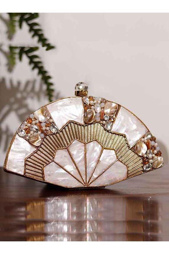 Fan shape 2022 Designer original seashell inlaid brass handcrafted clutch bag