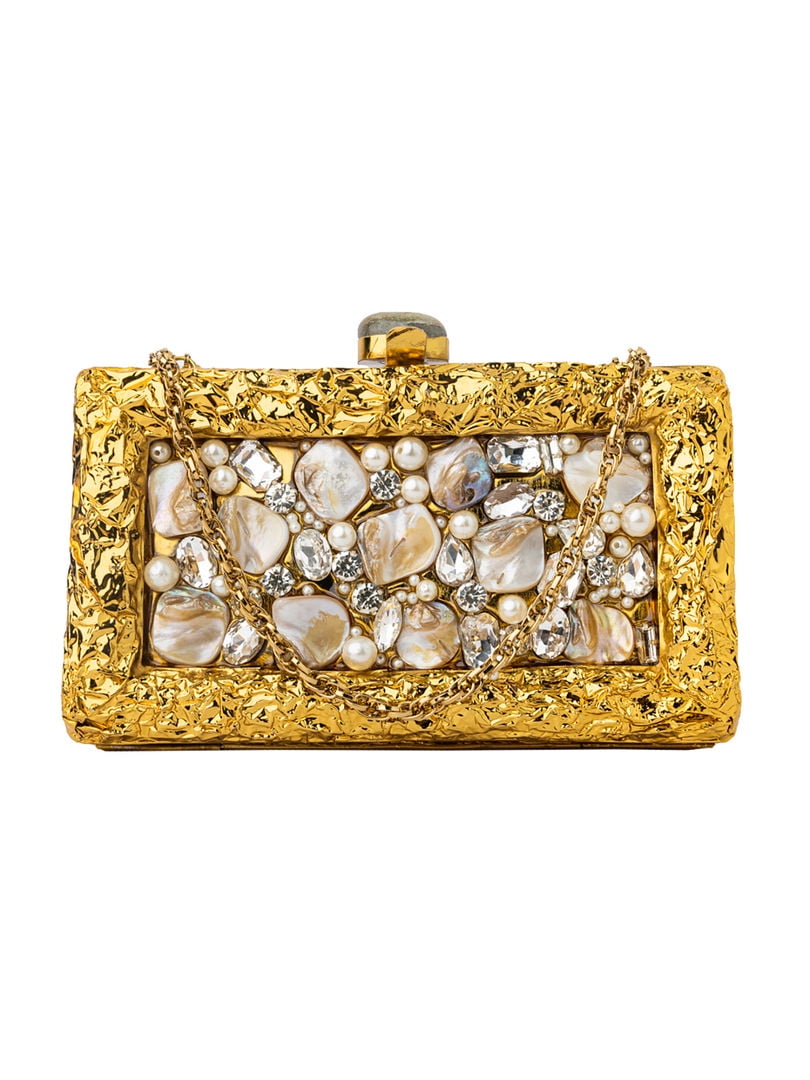 Different Craft India Hand Casted Mettalic Clutch Golden Embellished Crossbody Bag for Women