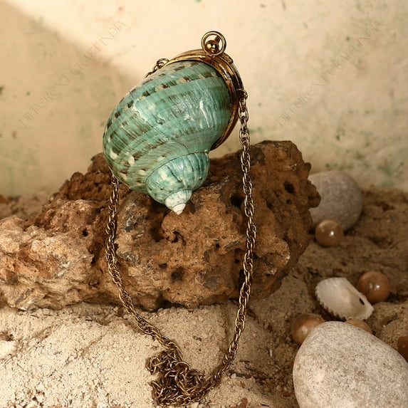 Different Craft India Mini Green Turban Coin Shell Clutch Purse | Gold Cap