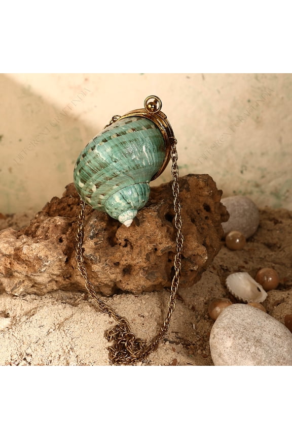 Mini Green Turban Coin Shell Clutch Purse | Gold Cap