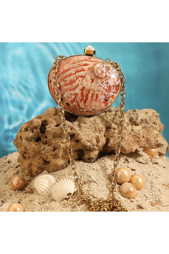 Mini Red Abalone Seashell Bag with Shell-Pearl Knob