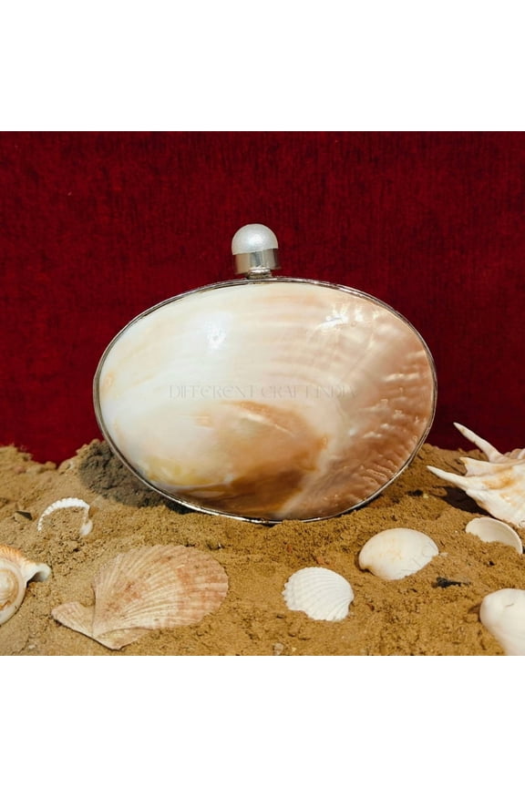 Natural Clam Seashell Clutch Purse with Silver Frame