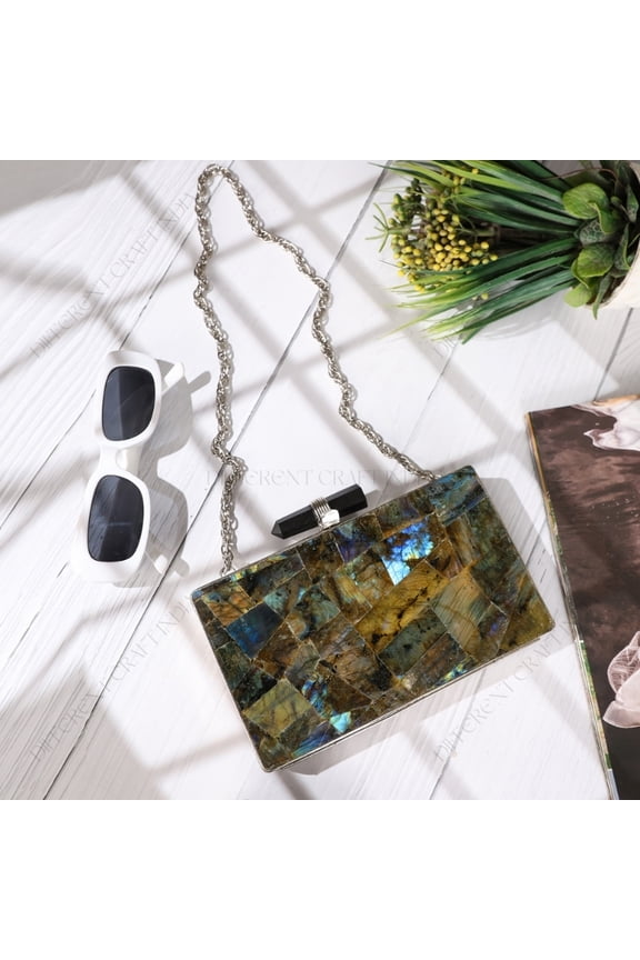 Natural Labradorite Gemstone Clutch | Evening Handbag
