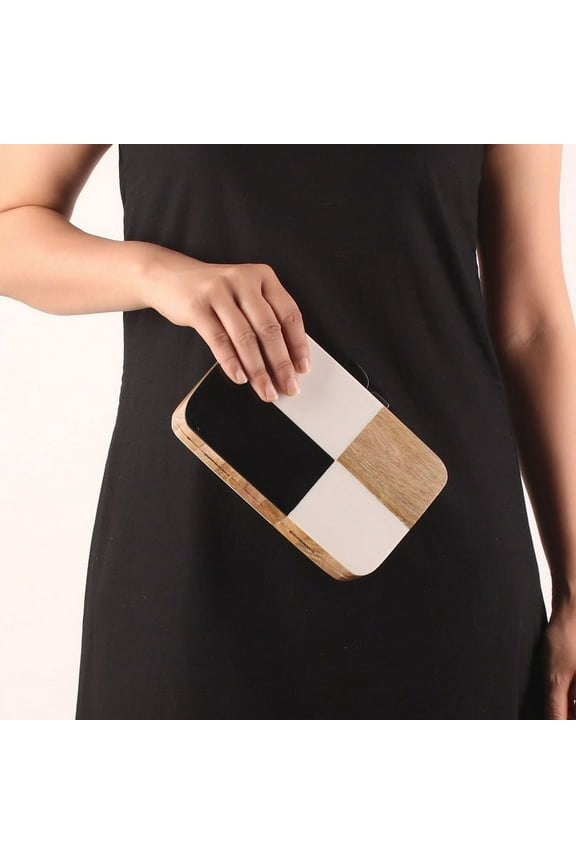 Resin Inlaid Wooden Box Clutch Purse Bag for Women