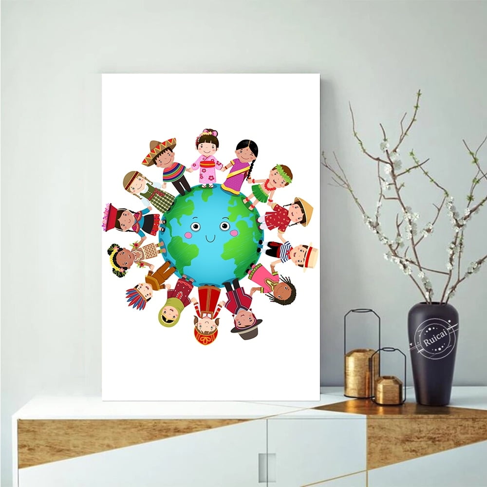 Different Cultures United-14"x14" Canvas Artwork - Multi-Color 16 x 20