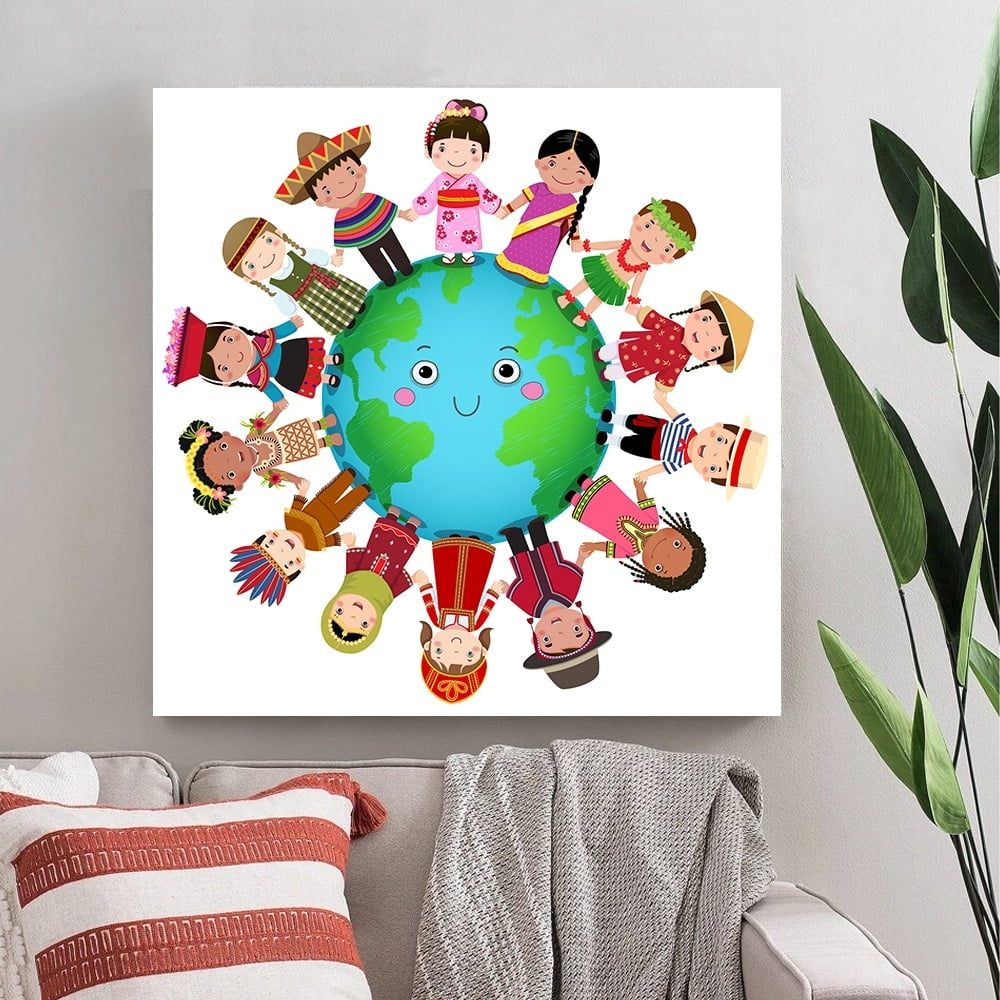 Different Cultures United-14"x14" Canvas Artwork - Multi-Color 30 x 30