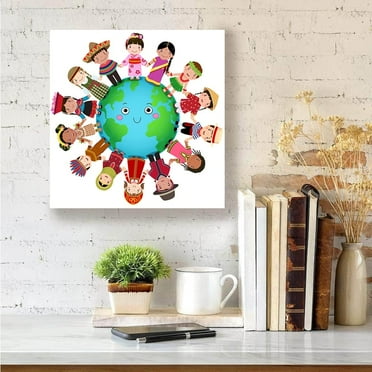 Different Cultures United-14"x14" Canvas Artwork - Multi-Color 14 x 14