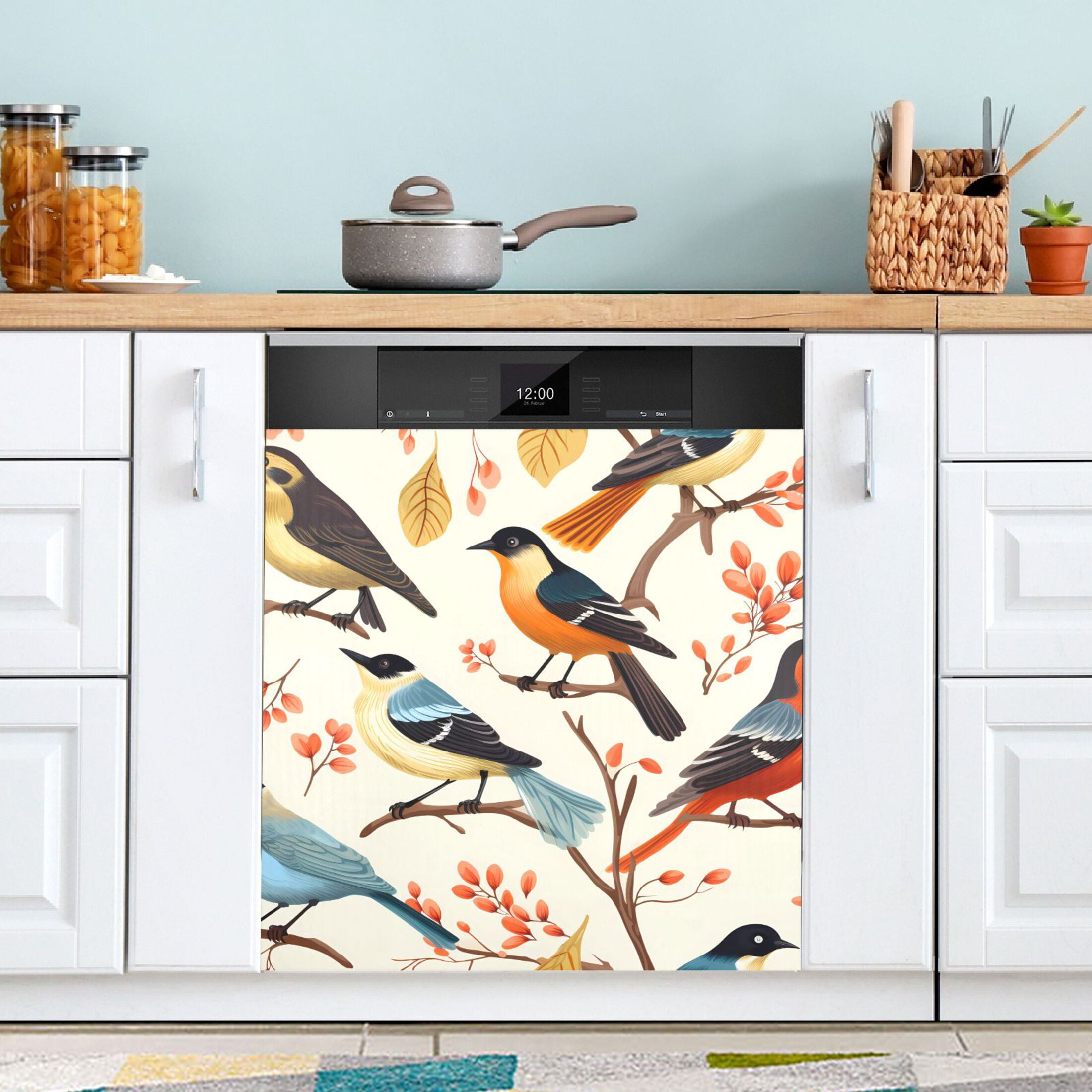 Different Cute Birds on Branch Dishwasher Cover