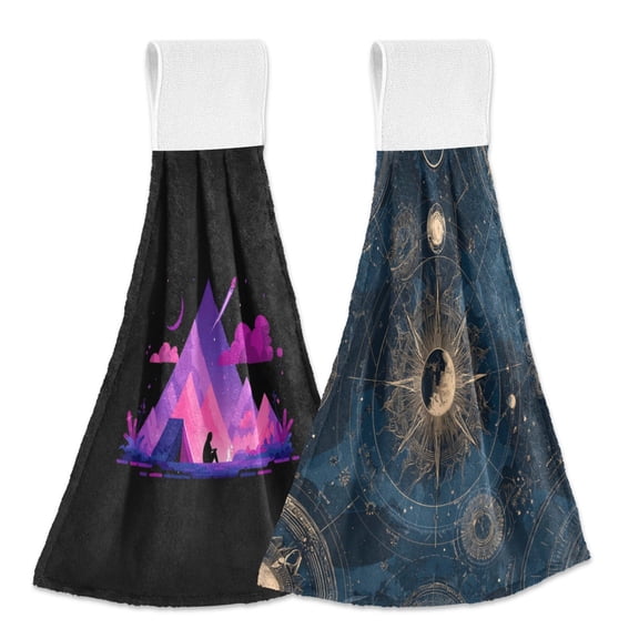 Different Design 2pcs Loop Hanging Bathroom Kitchen Hand Towel A Meteor Falling From The Sky Celestial Star Map