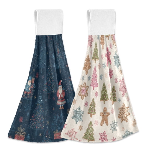Different Design 2pcs Loop Hanging Bathroom Kitchen Hand Towel Christmas Pattern2 Christmas Motifs