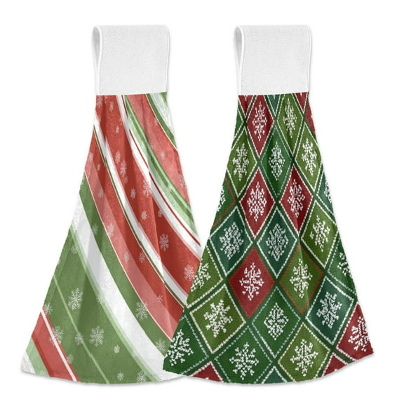 Different Design 2pcs Loop Hanging Bathroom Kitchen Hand Towel Diagonal Stripes Diamonds