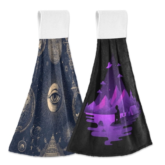 Different Design 2pcs Loop Hanging Bathroom Kitchen Hand Towel Esoteric Occult Elements A Person Kneeling in Prayer