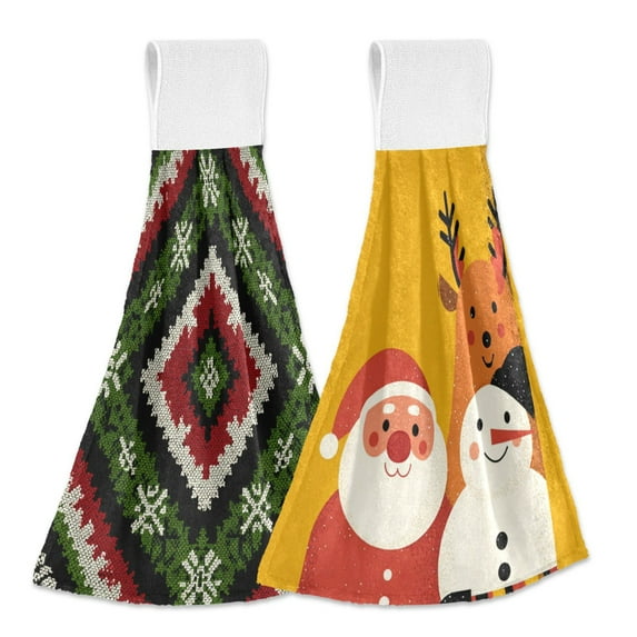 Different Design 2pcs Loop Hanging Bathroom Kitchen Hand Towel Green Red Diamonds Gold Yellow