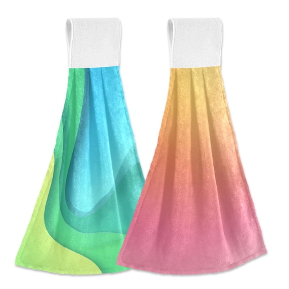 Different Design 2pcs Loop Hanging Bathroom Kitchen Hand Towel Light Blue and Pastel Green Minimalist