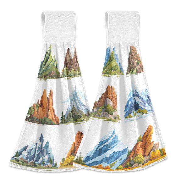 Different Design 2pcs Loop Hanging Bathroom Kitchen Hand Towel Mountain Mountain Landscape