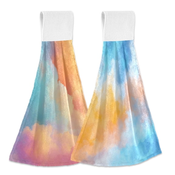 Different Design 2pcs Loop Hanging Bathroom Kitchen Hand Towel Orange and Blue Gradient Orange and Blue Gradient