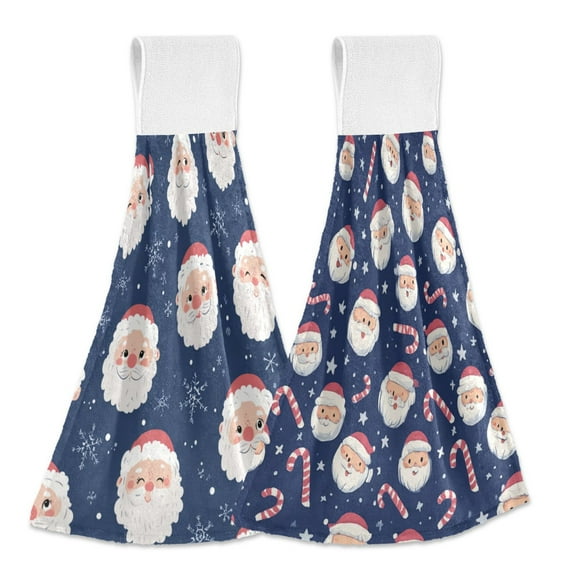 Different Design 2pcs Loop Hanging Bathroom Kitchen Hand Towel Santa Claus Faces Santa Candy Canes