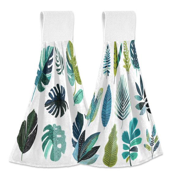 Different Design 2pcs Loop Hanging Bathroom Kitchen Hand Towel Set Of Tropical Leaves Vector Set Of Tropical Leaves