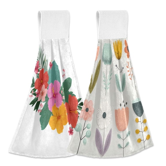 Different Design 2pcs Loop Hanging Bathroom Kitchen Hand Towel The Bright Colors Of The Flowers Spring Flowers