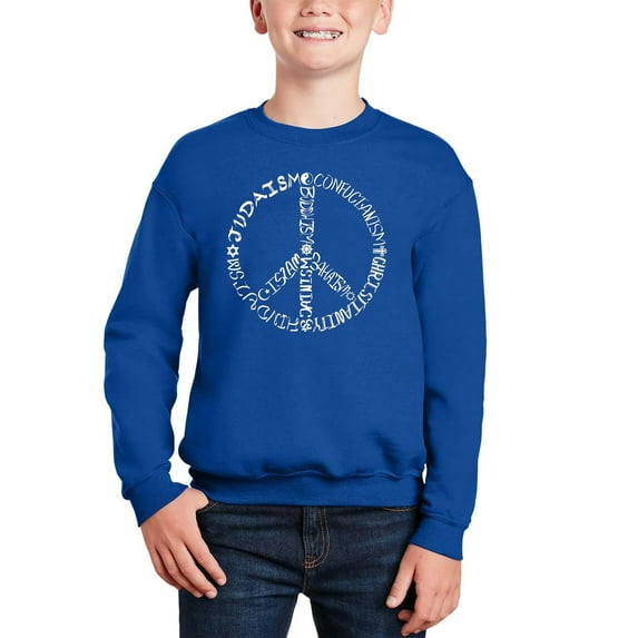 Different Faiths Peace Sign - Boy's Word Art Crewneck Sweatshirt