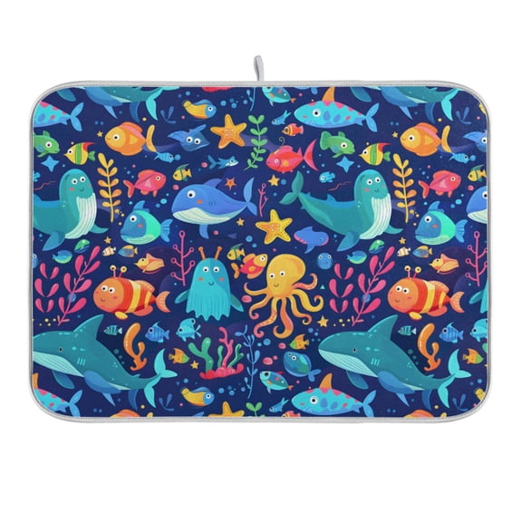 Different Fish and Seaweed Dish Drying Mat 16x18 Absorbent Microfiber Draining Rack Pad for Kitchen Counter Sink