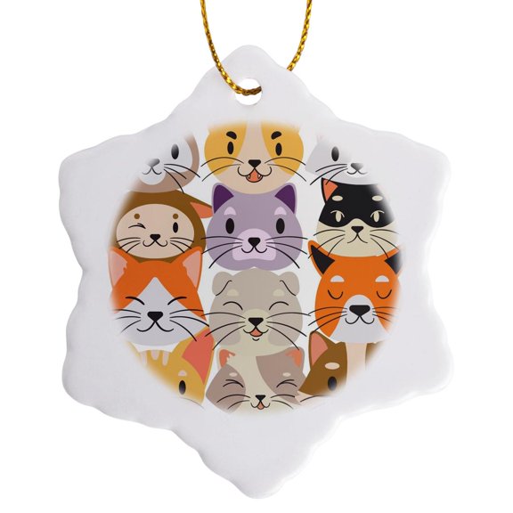 3drose, Different Images of Cats, 3 inch Snowflake Porcelain Ornament