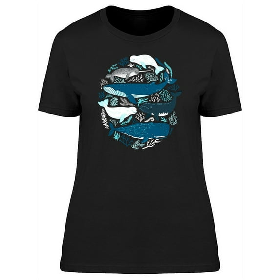 Different Kinds Of Whales Doodle T-Shirt Women -Image by Shutterstock, Female Large