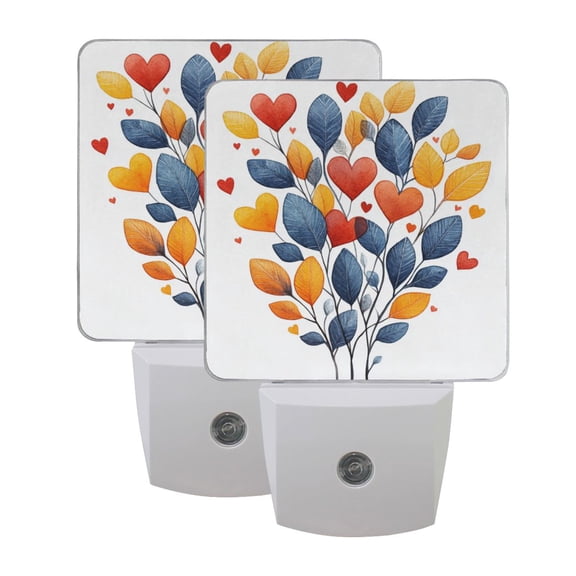 Different Leaves Grow Love LED Night Light with Smart Sensor Plug Into Wall Dusk to Dawn 2 packs