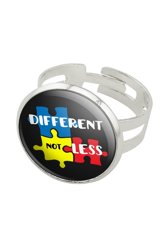 Different Not Less Autism Puzzle Pieces Silver Plated Adjustable Novelty Ring