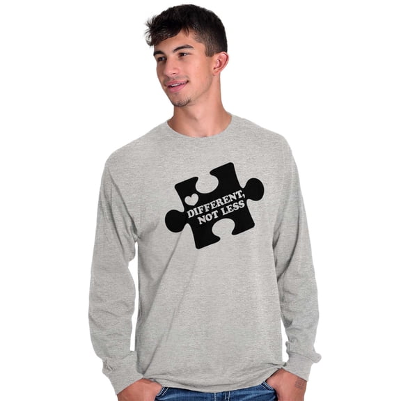 Different Not Less Autism Puzzle Plus Size Long Sleeve Graphic Tee Shirt Brisco Brands 3X