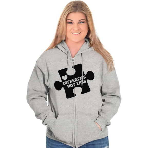 Different Not Less Autism Puzzle Zip Up Hoodie Men's Women's Brisco Brands X