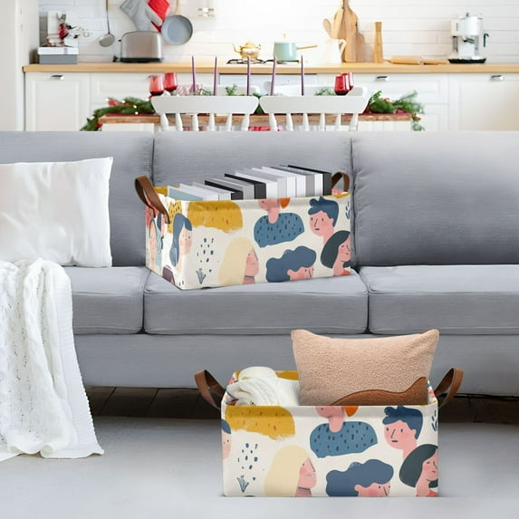 Different People Storage Bins with Handles Foldable Storage Baskets for Shelves Organizer Cloth Baskets