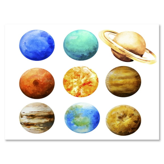Different Planets In Orbit 32 in x 24 in Painting Canvas Art Print, by Designart