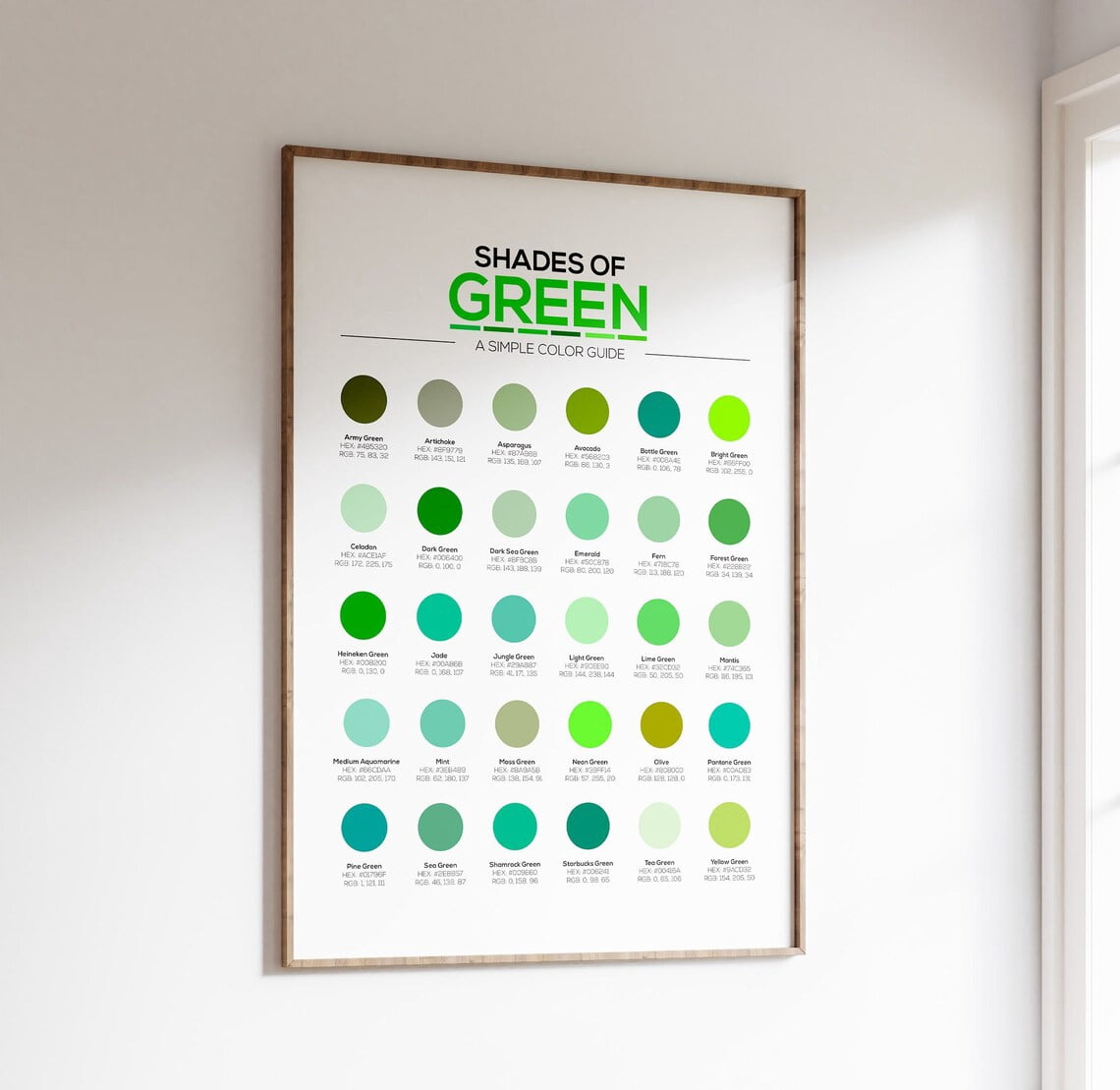 Different Shades of Green Color Chart 30 Hex Codes RGB Designer ...