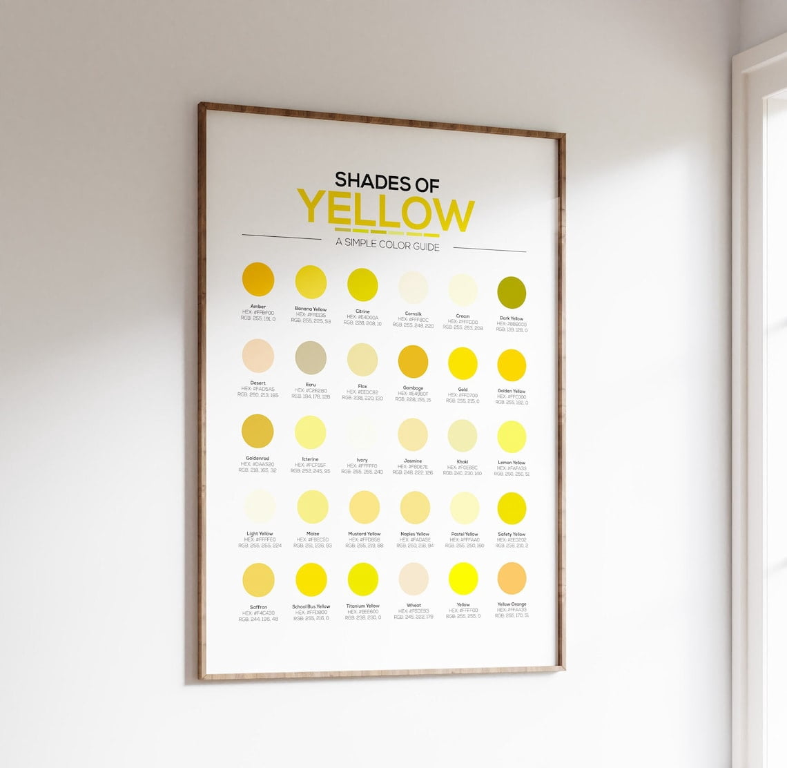 Different Shades of Yellow Color Chart 30 Hex Codes RGB Designer ...