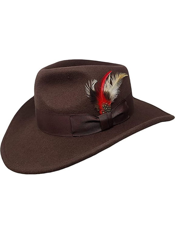 100% Wool Felt Indiana Jones Cowboy Outback Western Fedora Hat