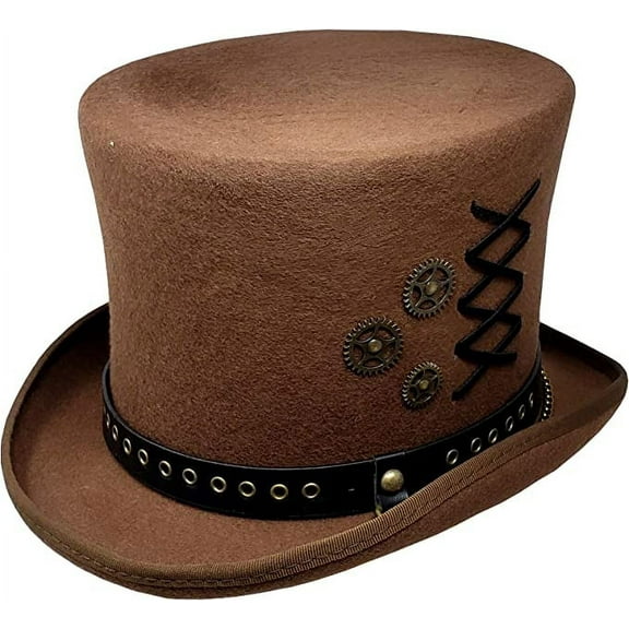 Different Touch 100% Wool Felt Victorian Mad Hatter Steampunk 6" Tall Magic Top Hats