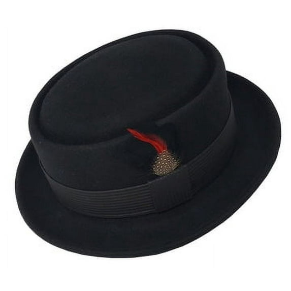 Different Touch 100% Wool Lined Band Black Pork Pie Flat Top Hat Unisex Adult