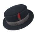 thumbnail image 1 of Different Touch 100% Wool Lined Band Black Pork Pie Flat Top Hat Unisex Adult, 1 of 3