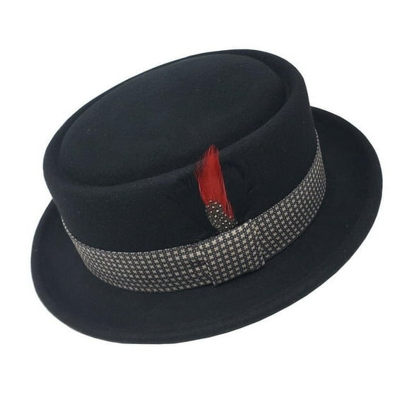 Different Touch 100% Wool Lined Band Black Pork Pie Flat Top Hat Unisex Adult