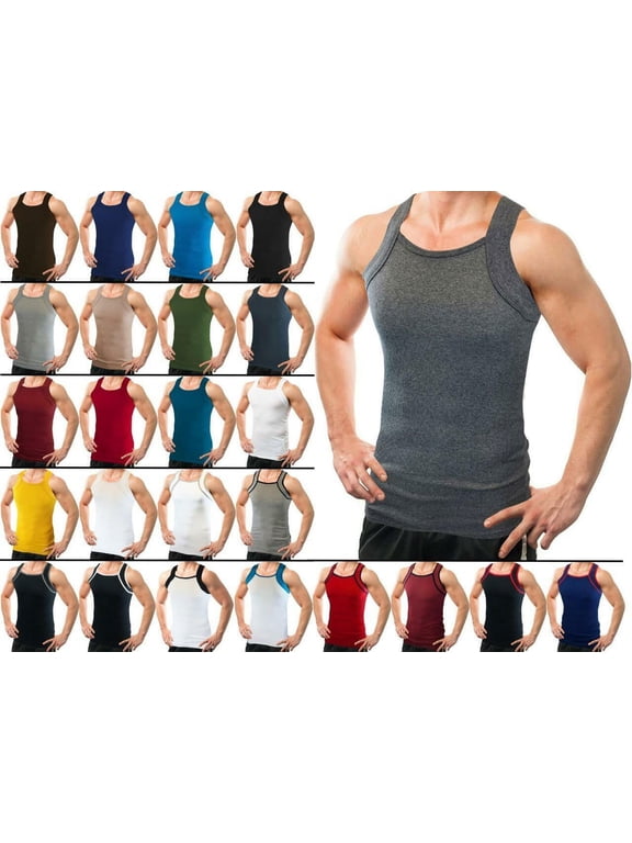 12 Pack Bulk Lot Men Cotton Tank Tops Square Cut Muscle Rib A-Shirts Random Assorted Colors