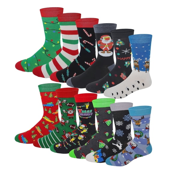 Different Touch 12 Pair Men's Christmas Holidays Novelty Design Dress Socks