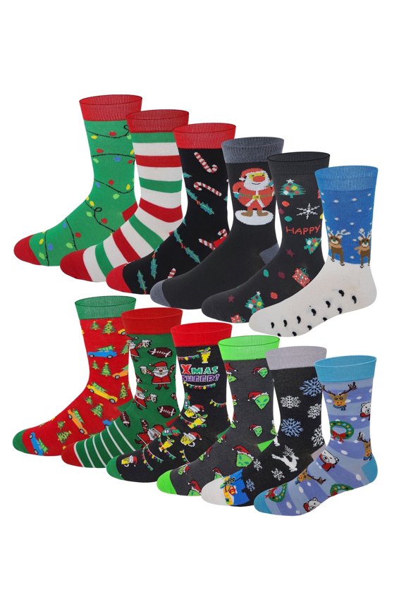 12 Pair Men's Christmas Holidays Novelty Design Dress Socks