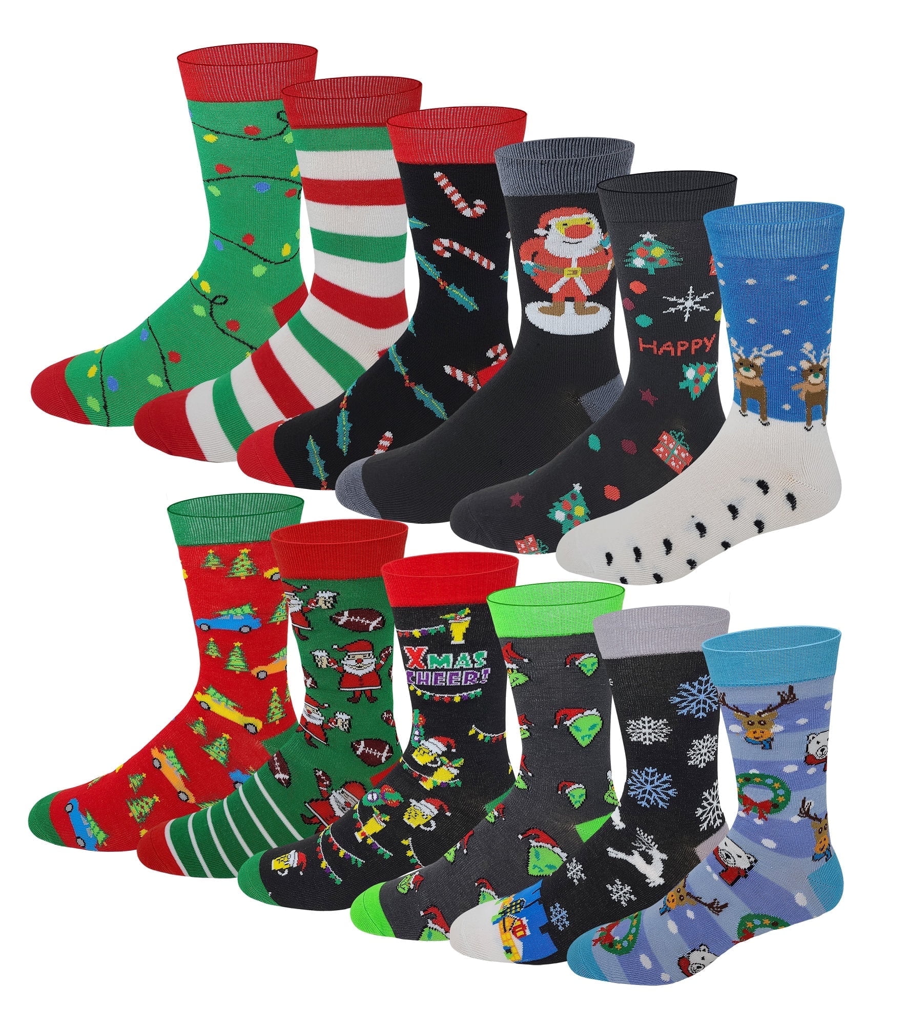 DIFFERENT TOUCH 12 Pair Men's Christmas Holidays Novelty Design Dress Socks