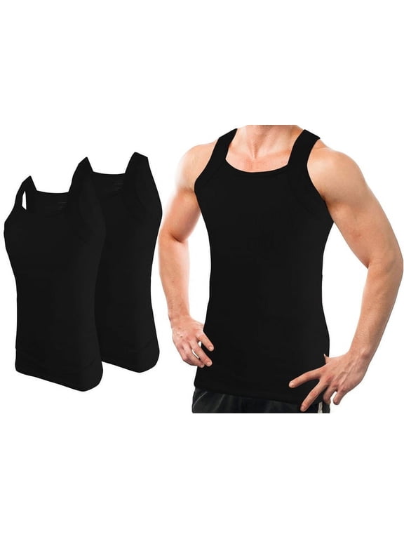 2 Pack Basic Colors G-unit Tank Tops Square Cut Muscle Rib for Men