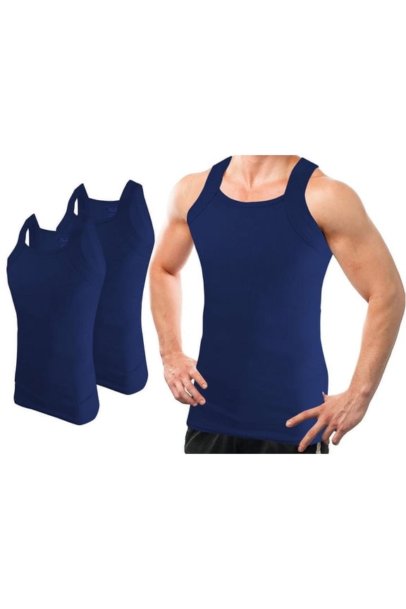 2 Pack Basic Colors G-unit Tank Tops Square Cut Muscle Rib for Men